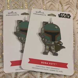 2x mandalorian star wars boba fett metal ornamwnt hallmark